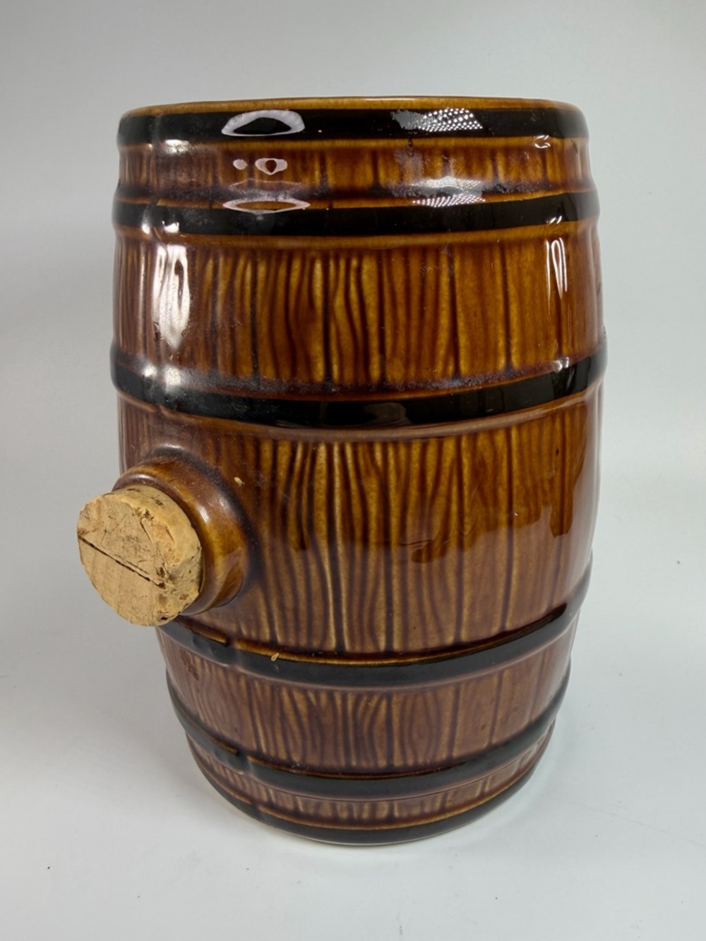 Brown Ceramic Barrel Jug with Cork Stopper